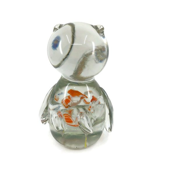 Vintage Art Glass Owl Paperweight Controlled Bubbl - Picture 4 of 9